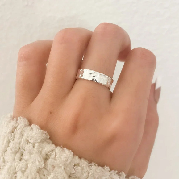 925 Sterling Silver Textured Ring Band Thin Ring Minimalist Ring Foil Ring - Picture 1 of 10